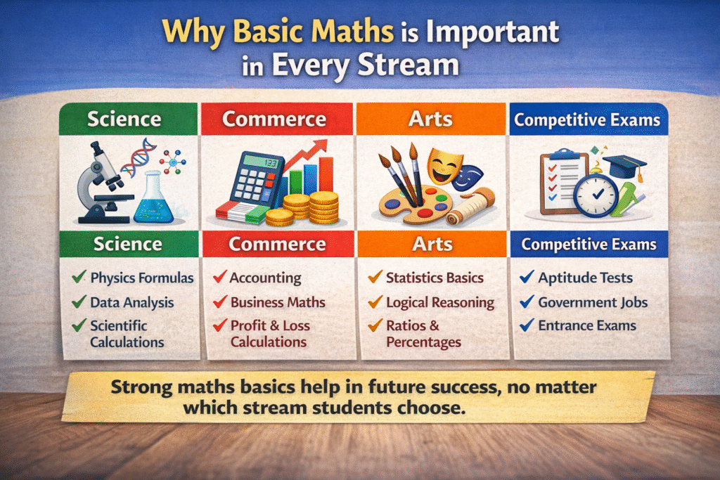 importance of basic maths after 10th for science commerce arts and competitive exams infographic