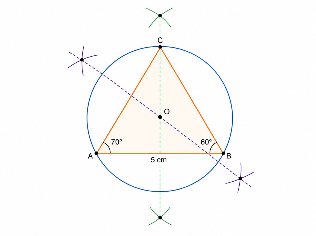 Class 9 Maths Chapter 5 Exercise 5.1 triangle ABC with circumcircle and perpendicular bisectors