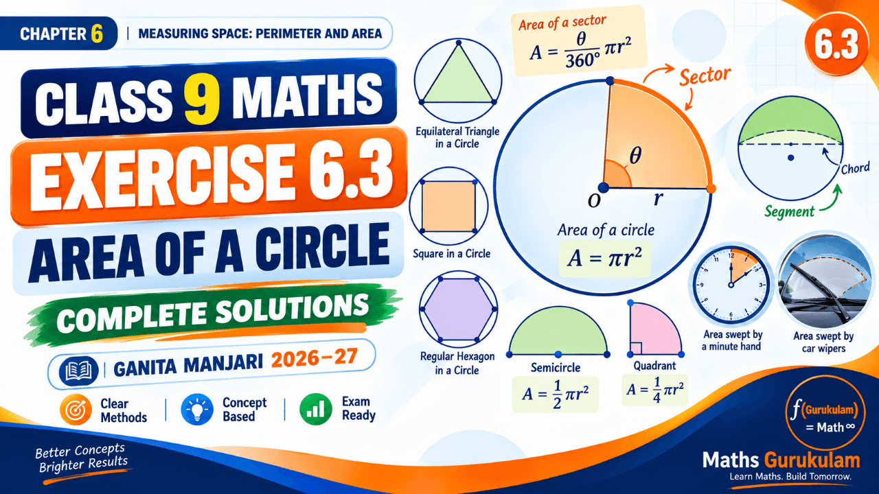 Class 9 Maths Chapter 6 Exercise 6.3 Solutions covering area of a circle, sectors, segments and inscribed figures